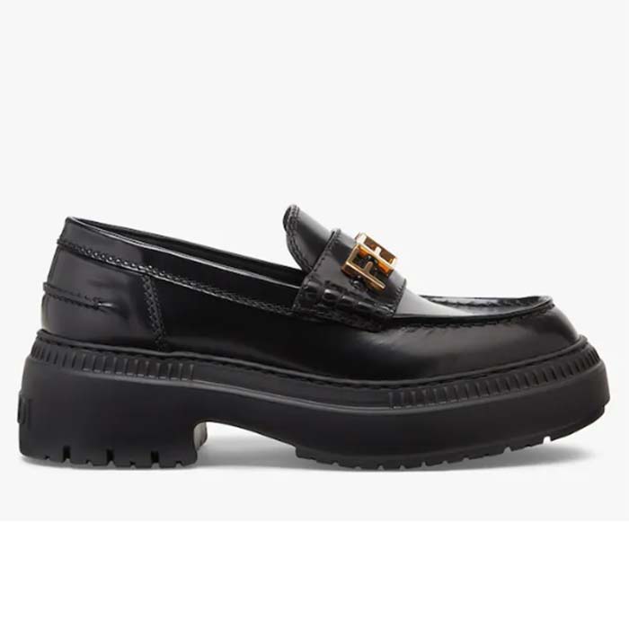 Fendi Women FF Fendigraphy Black Leather loafers 5 Cm Heel