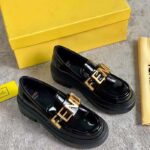 Fendi Women FF Fendigraphy Black Leather Loafers 5 Cm Heel - Image 2