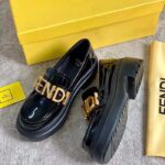 Fendi Women FF Fendigraphy Black Leather Loafers 5 Cm Heel - Image 6