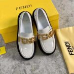Fendi Women FF Fendigraphy White Leather Loafers 5 Cm Heel - Image 3