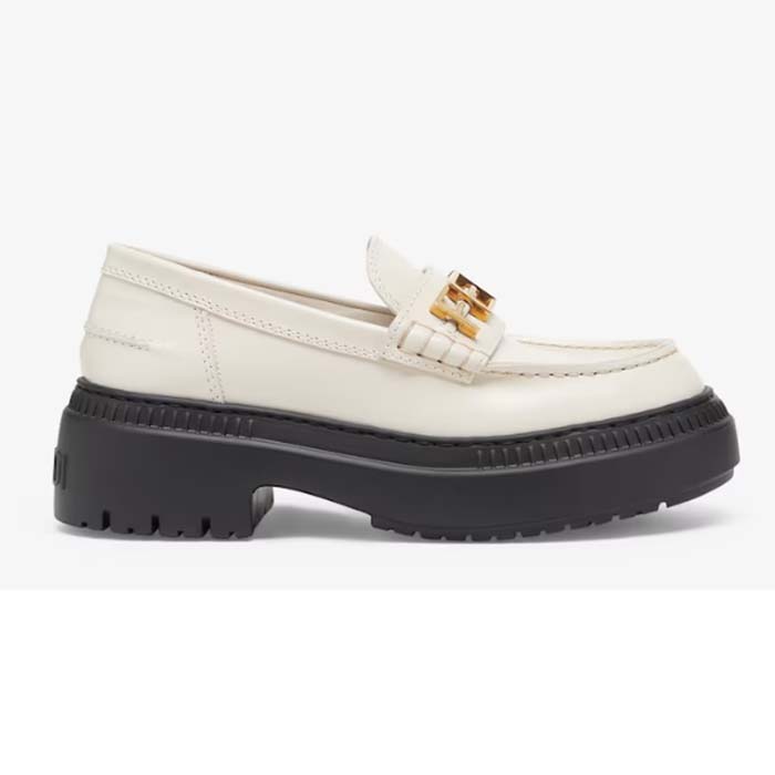 Fendi Women FF Fendigraphy White Leather Loafers 5 Cm Heel
