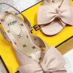 Fendi Women Slingback Sandals Wide Strap Maxi Bow Beige Leather – Bild 8