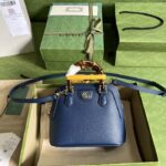 Gucci GG Women Gucci Diana Mini Tote Bag Blue Leather Double G - immagine 2