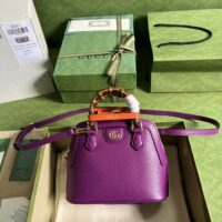 Gucci GG Women Gucci Diana Mini Tote Bag Purple Leather Double G (8)