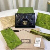Gucci Unisex GG Marmont Card Case Wallet Black GG Matelassé Leather Double G (5)