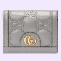 Gucci Unisex GG Marmont Card Case Wallet Grey GG Matelassé Leather Double G