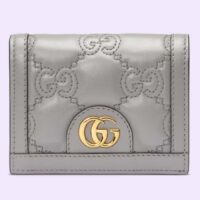 Gucci Unisex GG Marmont Card Case Wallet Grey GG Matelassé Leather Double G (9)