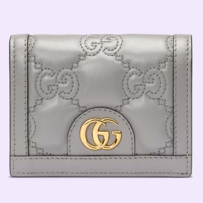 Gucci Unisex GG Marmont Card Case Wallet Grey GG Matelassé Leather Double G