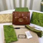 Gucci Unisex GG Marmont Card Case Wallet Light Brown GG Matelassé Leather Double G – Image 2