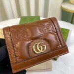 Gucci Unisex GG Marmont Card Case Wallet Light Brown GG Matelassé Leather Double G – Image 3