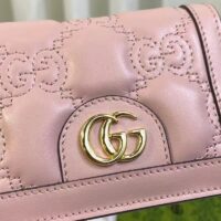 Gucci Unisex GG Marmont Card Case Wallet Light Pink GG Matelassé Leather Double G (7)