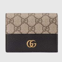 Gucci Unisex GG Marmont Card Case Wallet Pink Double G Beige Ebony Supreme Canvas (6)