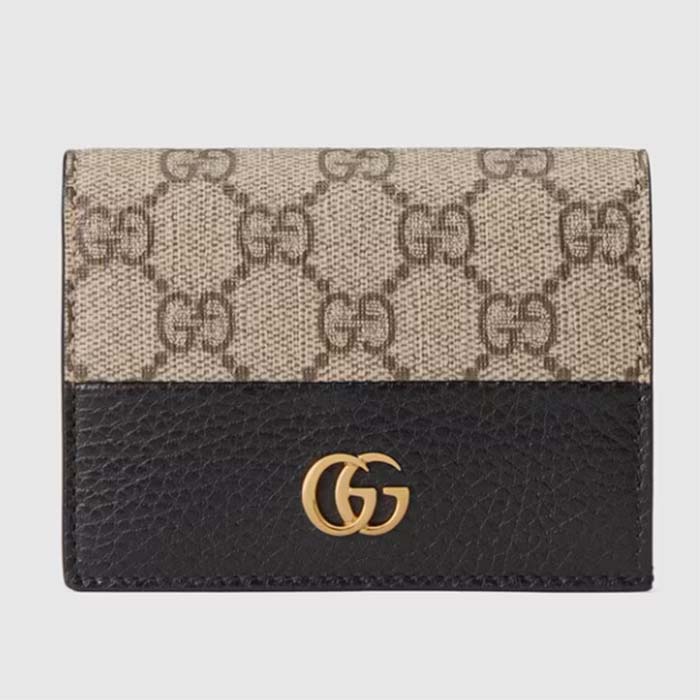Gucci Unisex GG Marmont Card Case Wallet Black Double G Beige Ebony Supreme Canvas