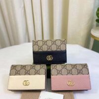 Gucci Women GG Marmont Card Case Wallet Pink Double G Beige Ebony Supreme Canvas (2)