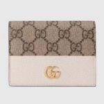 Gucci Unisex GG Marmont Card Case Wallet White Double G Beige Ebony Supreme Canvas