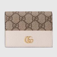 Gucci Unisex GG Marmont Card Case Wallet White Double G Beige Ebony Supreme Canvas (6)