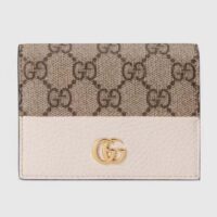 Gucci Unisex GG Marmont Card Case Wallet White Double G Beige Ebony Supreme Canvas