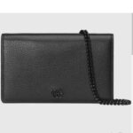 Gucci Unisex GG Marmont Chain Wallet Black Leather Double G