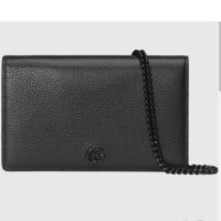 Gucci Unisex GG Marmont Chain Wallet Black Leather Double G