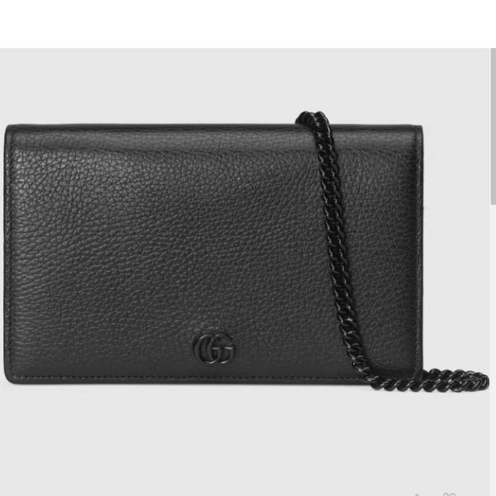 Gucci Unisex GG Marmont Chain Wallet Black Leather Double G