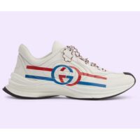 Gucci Unisex GG Run Sneaker White Leather Blue Mid Heel Red Interlocking G 6 Cm Heel (11)