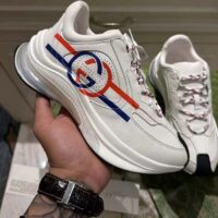 Gucci Unisex GG Run Sneaker White Leather Blue Mid Heel Red Interlocking G 6 Cm Heel (11)