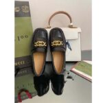 Gucci Unisex GG Loafer Interlocking G Shiny Black Leather Studs Rubber Low Heel - immagine 4