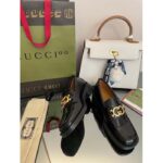 Gucci Unisex GG Loafer Interlocking G Shiny Black Leather Studs Rubber Low Heel - immagine 5