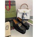 Gucci Unisex GG Loafer Interlocking G Shiny Black Leather Studs Rubber Low Heel - immagine 3