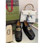 Gucci Unisex GG Loafer Interlocking G Shiny Black Leather Studs Rubber Low Heel - immagine 6