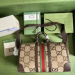Gucci Unisex Jumbo GG Large Duffle Bag Camel Ebony Canvas Double G - Image 4