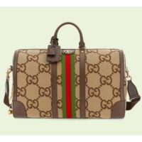 Gucci Unisex Jumbo GG Large Duffle Bag Camel Ebony Canvas Double G