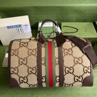 Gucci Unisex Jumbo GG Large Duffle Bag Camel Ebony Canvas Double G (2)