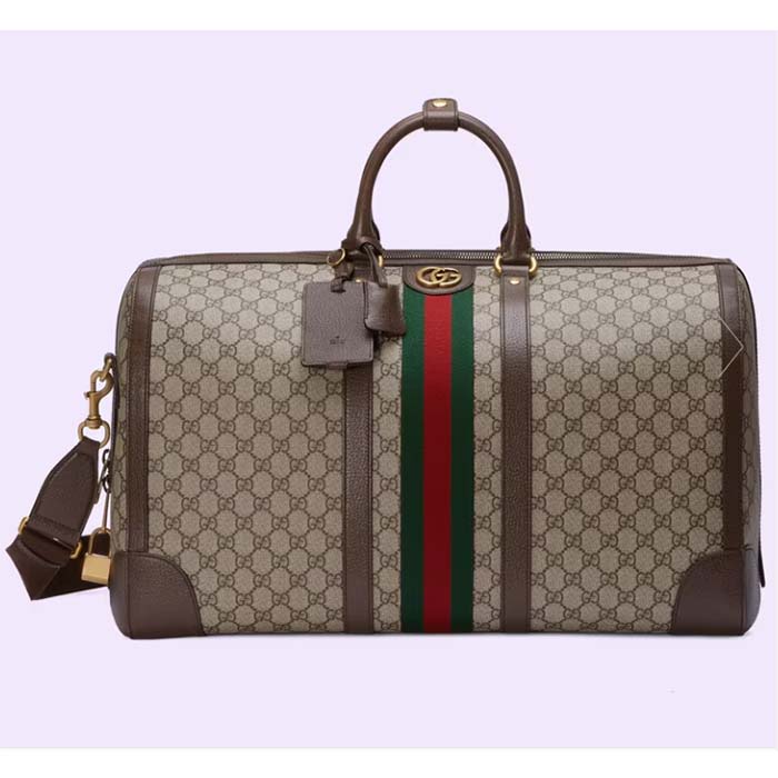 Gucci Unisex Savoy Large Duffle Bag Beige Ebony GG Supreme Canvas Double G