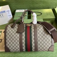 Gucci Unisex Savoy Large Duffle Bag Beige Ebony GG Supreme Canvas Double G (1)