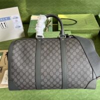 Gucci Unisex Savoy Large Duffle Bag Grey Black GG Supreme Canvas Double G (1)