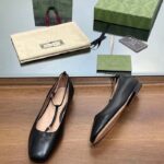 Gucci Women GG Ballet Flat Double G Black Leather Sole Flat 1 Cm Heel - Image 11