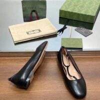 Gucci Women GG Ballet Flat Double G Black Leather Sole Flat 1 Cm Heel (12)