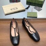 Gucci Women GG Ballet Flat Double G Black Leather Sole Flat 1 Cm Heel - Image 4