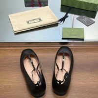 Gucci Women GG Ballet Flat Double G Black Leather Sole Flat 1 Cm Heel (12)
