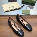 Gucci Women GG Ballet Flat Double G Black Leather Sole Flat 1 Cm Heel - Image 3