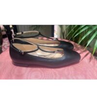Gucci Women GG Ballet Flat Double G Black Leather Sole Flat 1 Cm Heel (12)