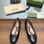 Gucci Women GG Ballet Flat Double G Black Leather Sole Flat 1 Cm Heel - Image 5