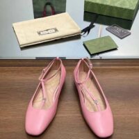 Gucci Women GG Ballet Flat Double G Pink Leather Sole Flat 1 Cm Heel (13)