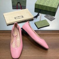 Gucci Women GG Ballet Flat Double G Pink Leather Sole Flat 1 Cm Heel (13)