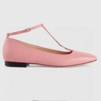 Gucci Women GG Ballet Flat Double G Pink Leather Sole Flat 1 Cm Heel (13)