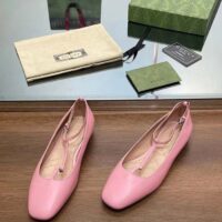Gucci Women GG Ballet Flat Double G Pink Leather Sole Flat 1 Cm Heel (13)