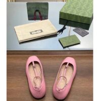 Gucci Women GG Ballet Flat Double G Pink Leather Sole Flat 1 Cm Heel (13)