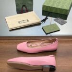 Gucci Women GG Ballet Flat Double G Pink Leather Sole Flat 1 Cm Heel – Image 3