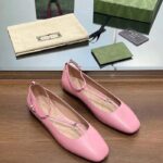 Gucci Women GG Ballet Flat Double G Pink Leather Sole Flat 1 Cm Heel – Image 6